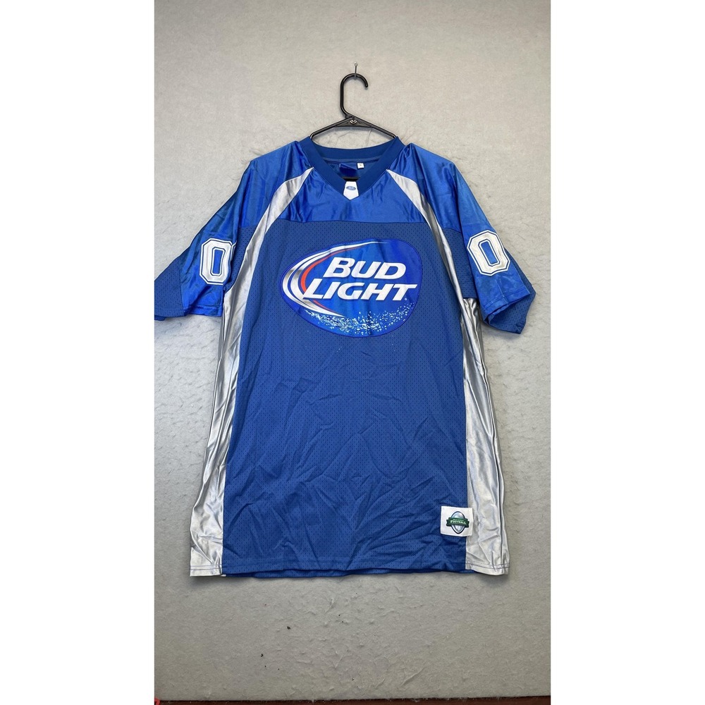 Bud Light Shirt Mens Large Blue Silver Football Jersey Mesh 00 Advertising‎ Beer